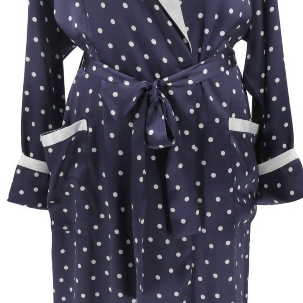 Vintage Victoria's Secret Polka Dot Full Length Robe‎ Blue White M/L Bridal - Picture 5 of 11